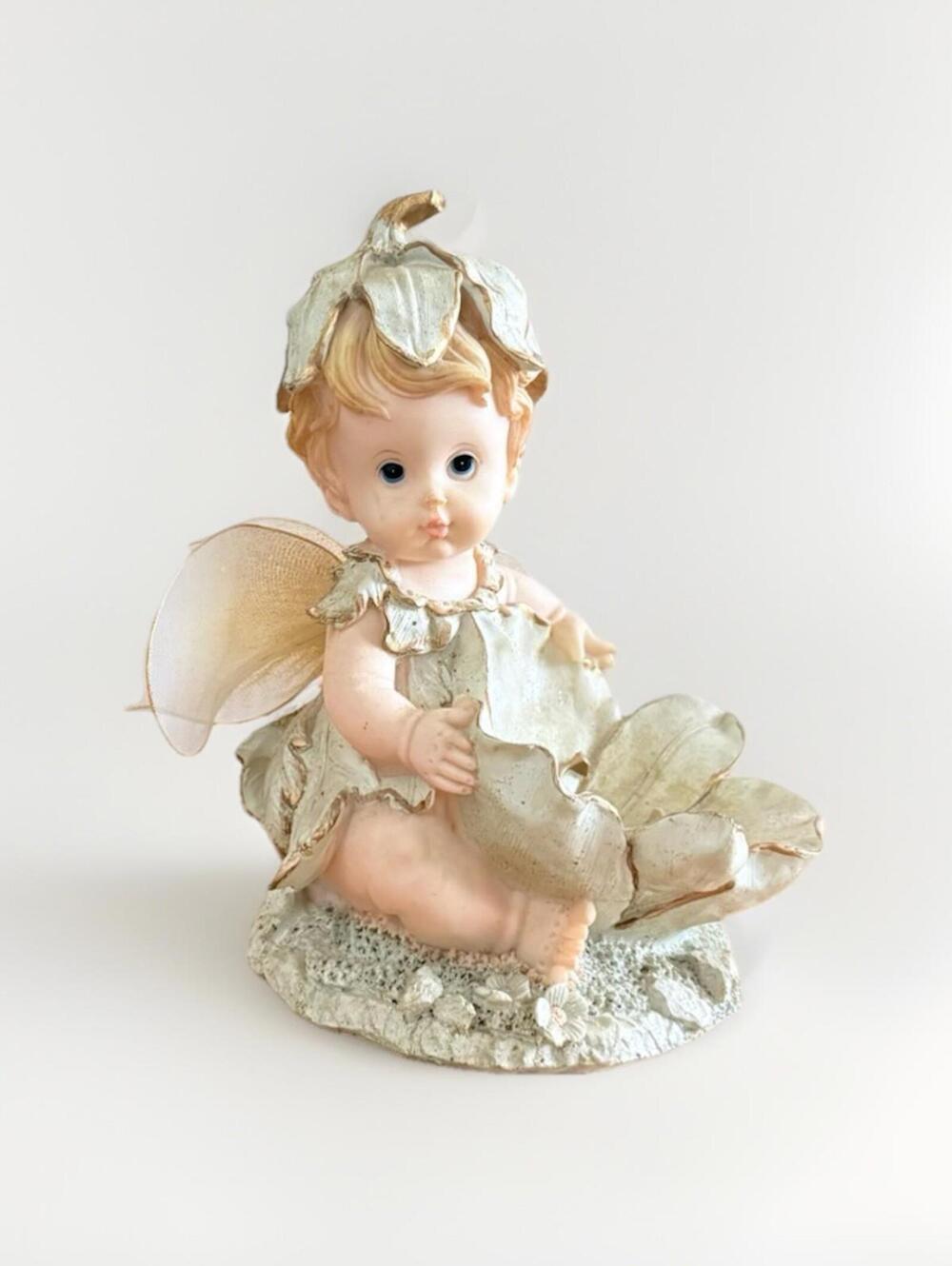 Vintage Collectible Figurine Fairy Flower Dish 8.5 inch Resin